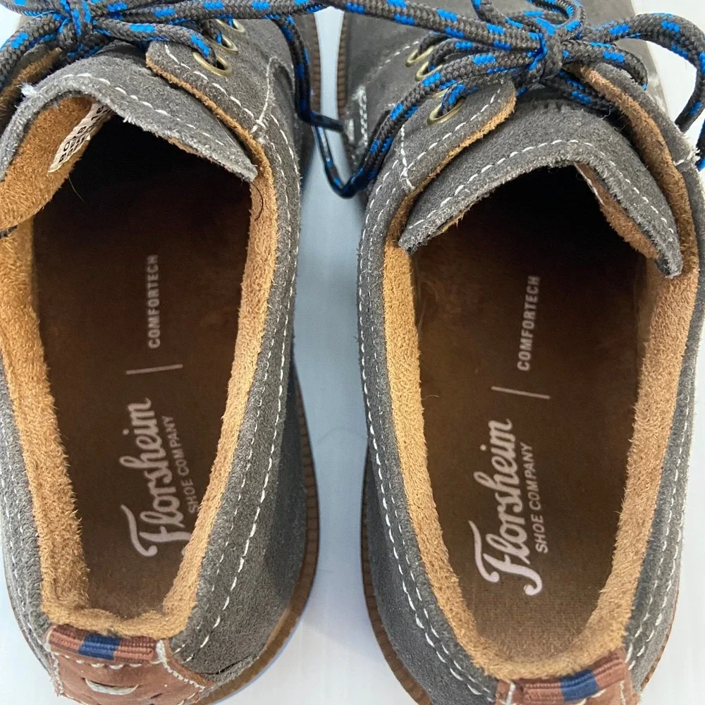 Florsheim Gray Suede Leather Lace Up Plain Toe‎ Oxford Shoes Blue Soles Boys 3M
